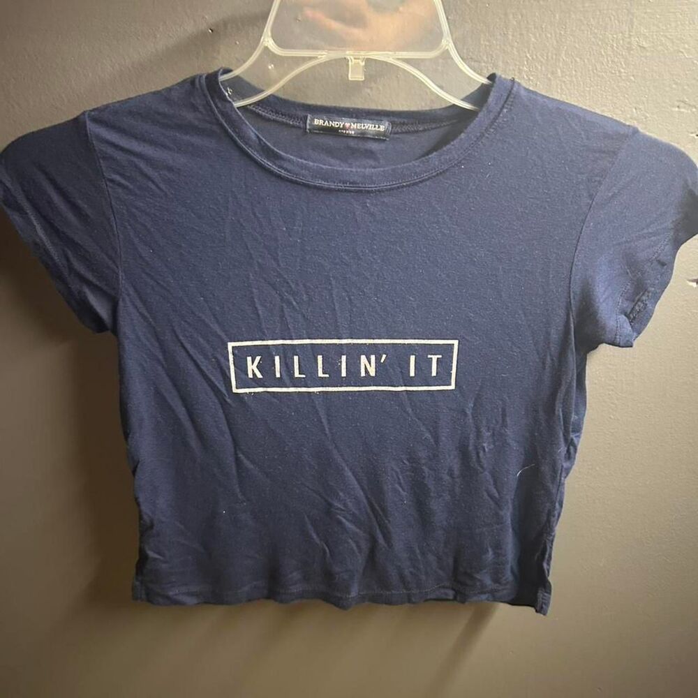 Brandy-melville Women's Navy and Blue Crop-top